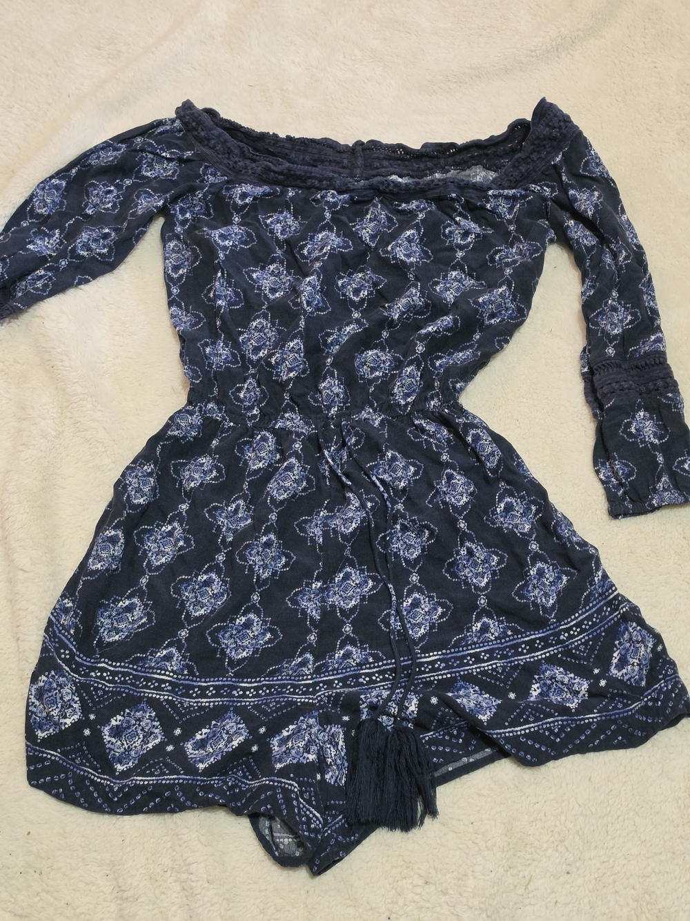 Hollister Navy Blue Off-Shoulder Floral Romper